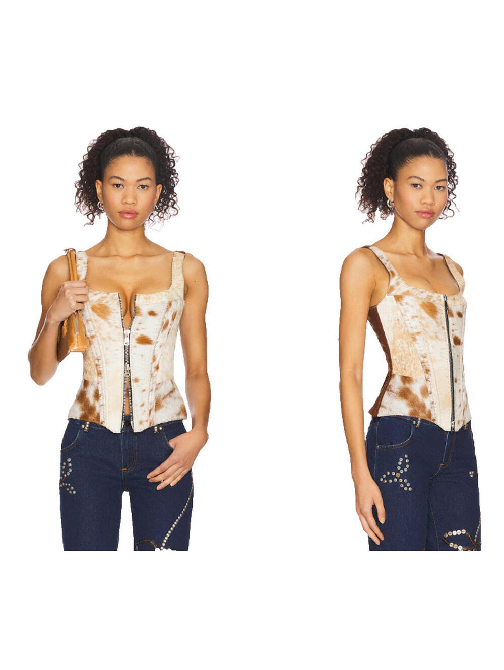 Understated Leather Cowhide leather Bustier  brown Pony Hair size XS  $278msrp